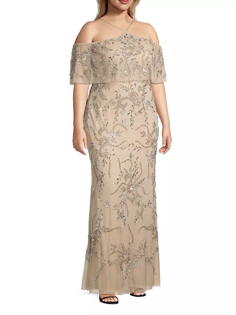 Shop Aidan Mattox Embellished Off-The-Shoulder Column Gown | Saks Fifth ...