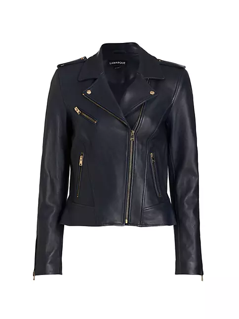 Shop Lamarque Mellie Slim Leather Biker Jacket | Saks Fifth Avenue
