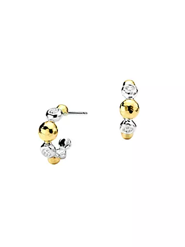 Chimera Sterling Silver, 18K Yellow Gold, & Diamond Huggie Hoop Earrings