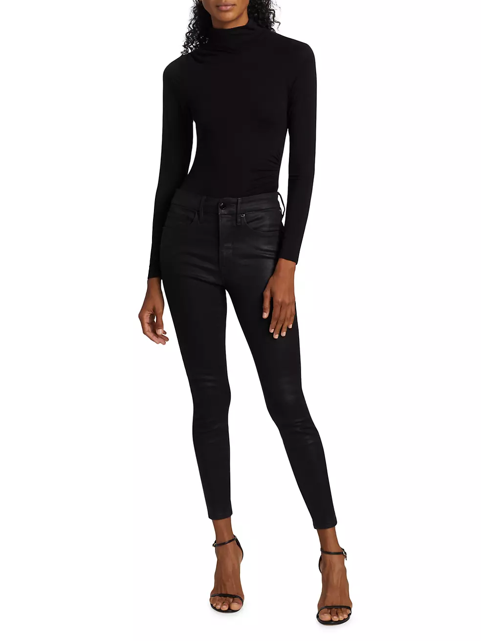 Good American Women's Ruched Turtleneck Bodysuit - Black - Size 0/XS