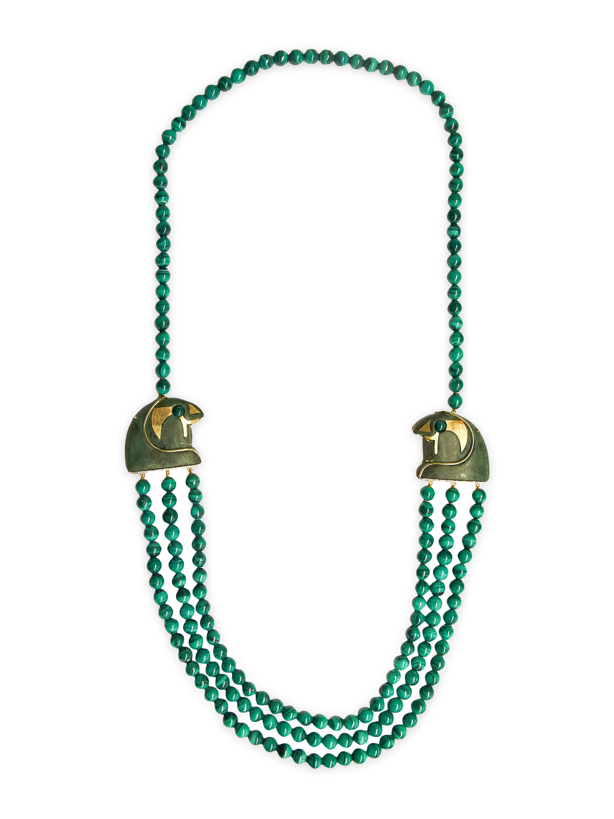 Egypt 18K Yellow Gold, Malachite & 0.6 TCW Diamond Necklace