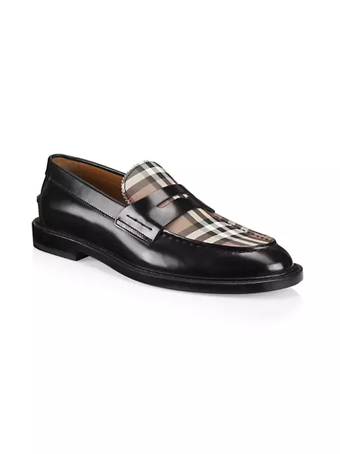 Shop Burberry Croftwood Check Leather Loafers | Saks Fifth
