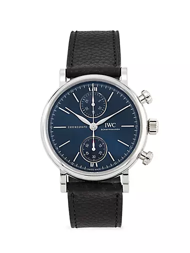 Portofino Stainless Steel & Leather Chronograph Watch