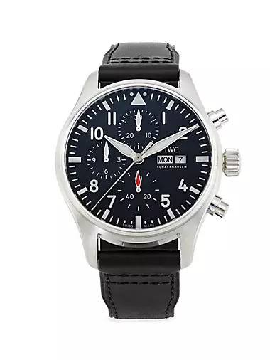 Pilot's Stainless Steel & Leather Chronograph Watch