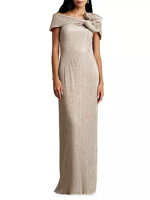 Shop Tadashi Shoji Metallic Off-The-Shoulder Bow Gown | Saks Fifth Avenue