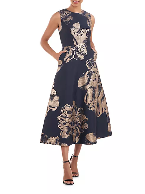 Shop Kay Unger Molly Floral Jacquard Tea Dress | Saks Fifth Avenue