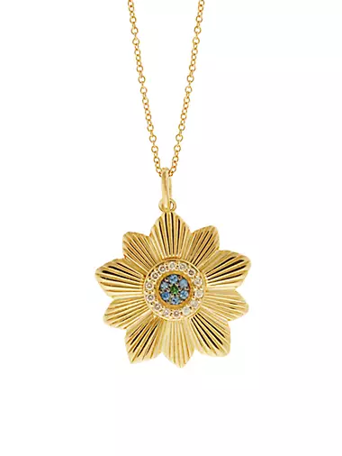 Eye Love 18K Yellow Gold, Diamond & Tsavorite Flower Pendant Necklace