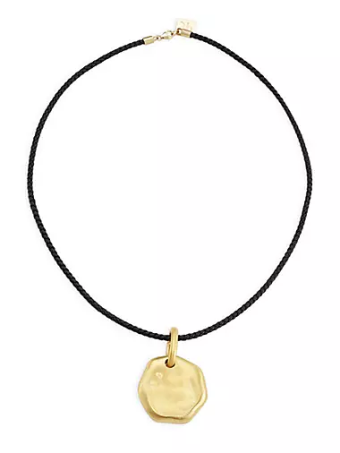14K Yellow Gold & Leather Pendant Necklace