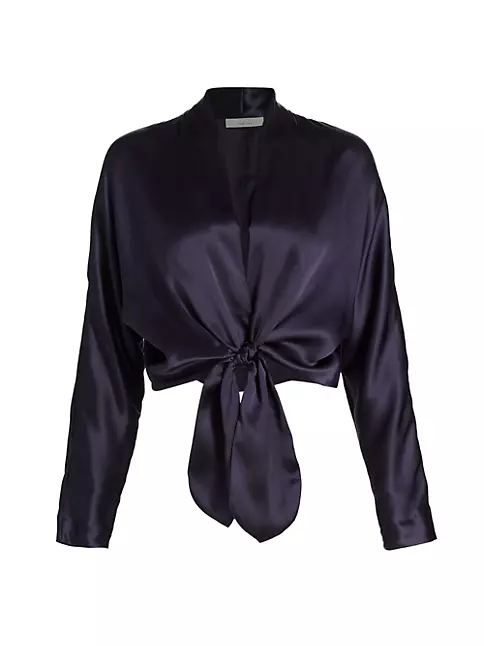 Shop The Sei Tie-Front Silk Long-Sleeve Blouse | Saks Fifth Avenue