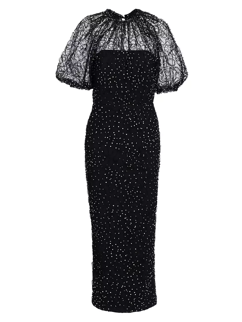 Shop Lela Rose Tulle-Swirl & Dot-Print Midi-Dress | Saks Fifth Avenue