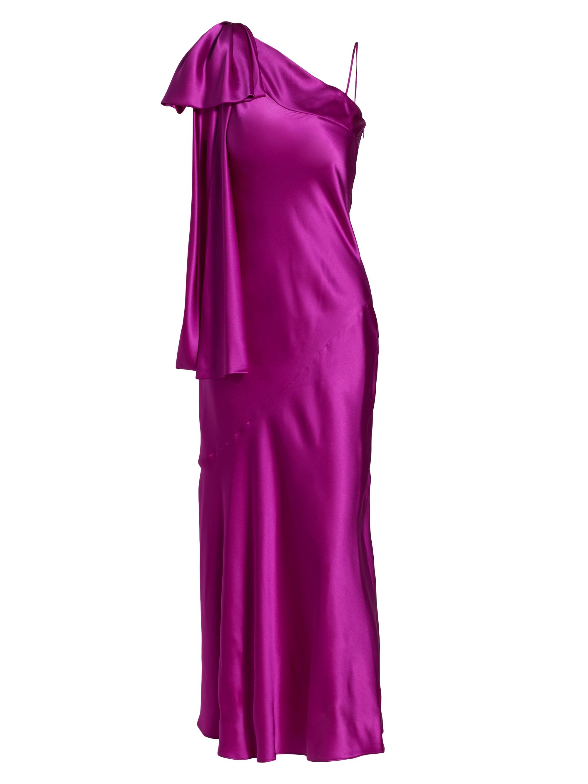 Purple Silk Satin 1 Shoulder Dress With Bow Detail