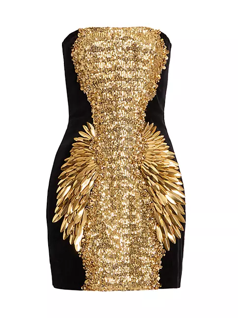 Shop Balmain Strapless Velvet Sequin Minidress Saks Fifth Avenue
