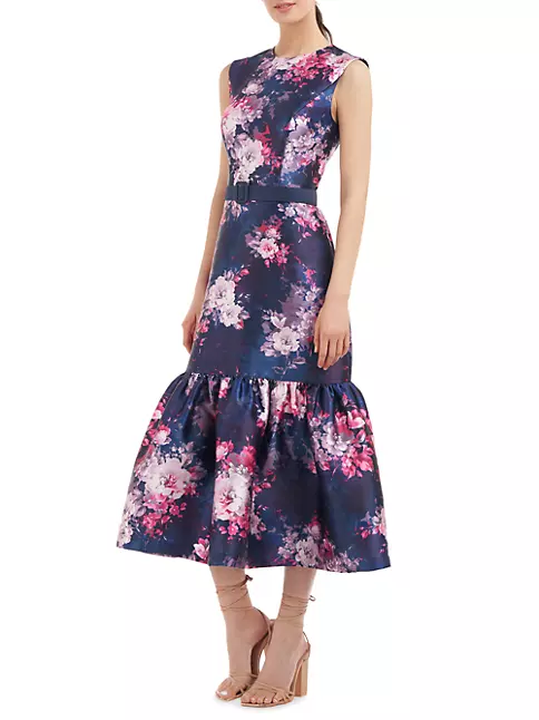 Shop Kay Unger Justine Floral Flounce Midi-Dress | Saks Fifth Avenue