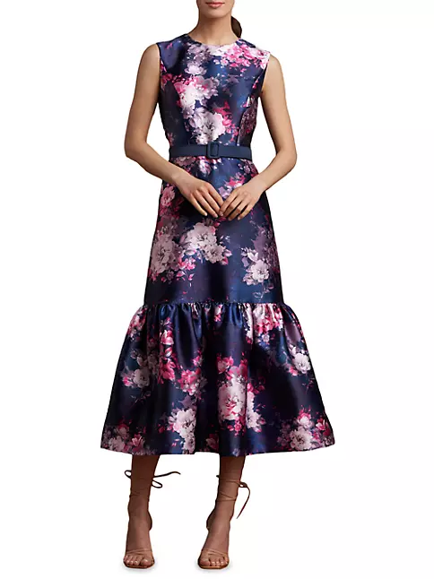 Shop Kay Unger Justine Floral Flounce Midi-Dress | Saks Fifth Avenue