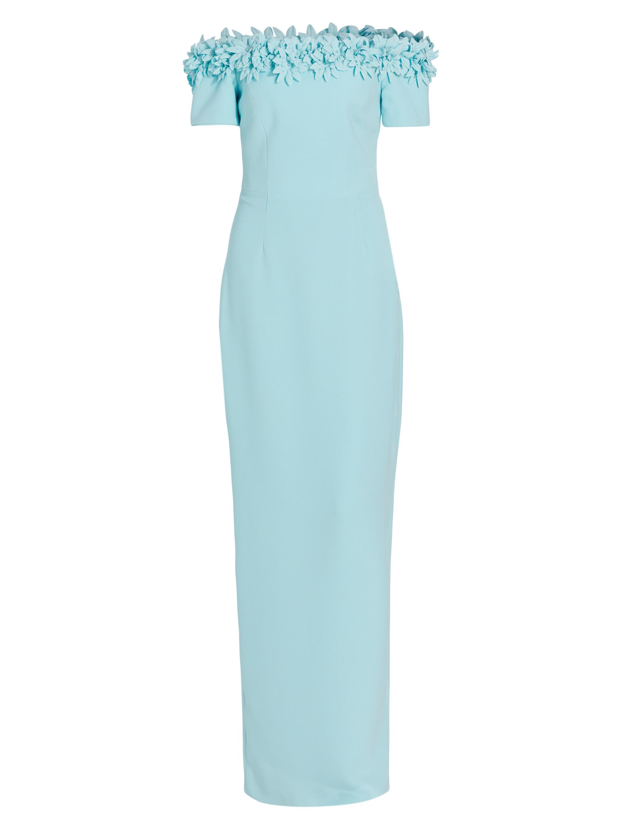 Off-the-Shoulder Sheath Gown with Crystal Embellishment Dusty Blue main image 1