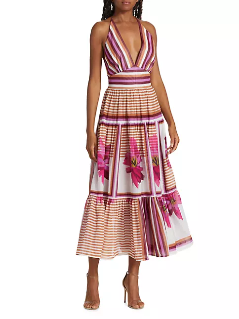 Shop Silvia Tcherassi Striped & Floral Midi-Dress | Saks Fifth Avenue