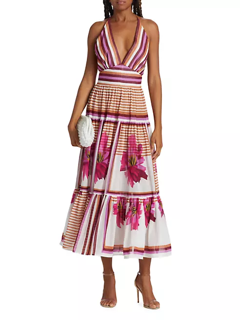 Shop Silvia Tcherassi Striped & Floral Midi-Dress | Saks Fifth Avenue