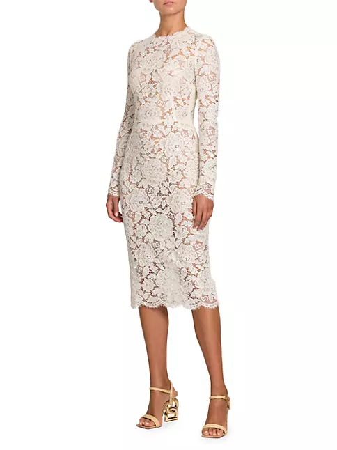 Shop Dolce&Gabbana Floral-Lace Long-Sleeve Dress | Saks Fifth Avenue
