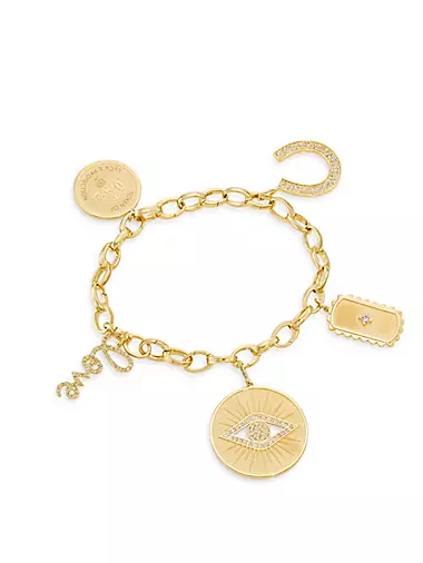 14K Gold & 1.68 TCW Diamond Charm Bracelet