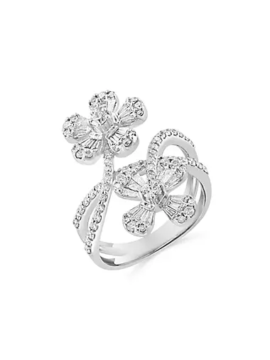 14K White Gold & 1.16 TCW Diamond Flower Ring