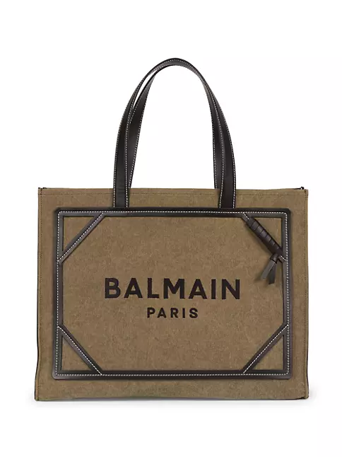 Shop Balmain B-Army Leather-Trimmed Canvas Tote | Saks Fifth Avenue