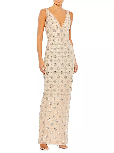 Shop Mac Duggal Embellished V-Neck Column Gown | Saks Fifth Avenue