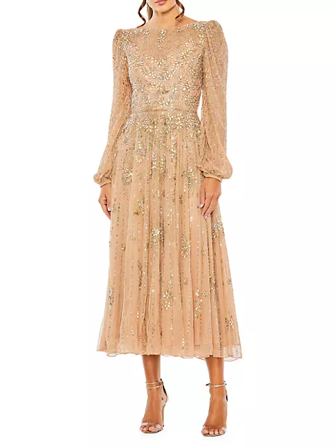 Shop Mac Duggal Embellished Long-Sleeve Midi-Dress | Saks Fifth Avenue