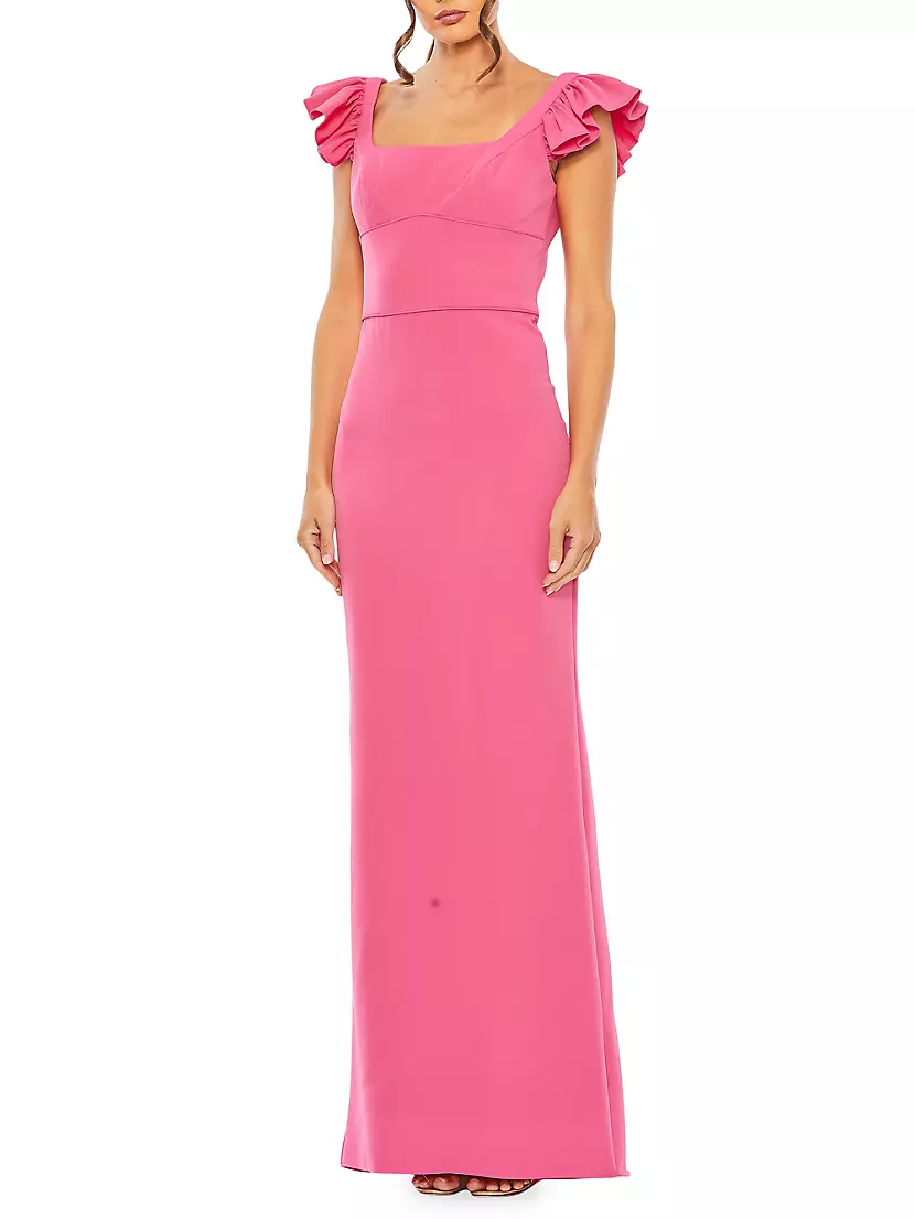 Shop Mac Duggal Ruffled Cap-Sleeve Column Gown | Saks Fifth Avenue