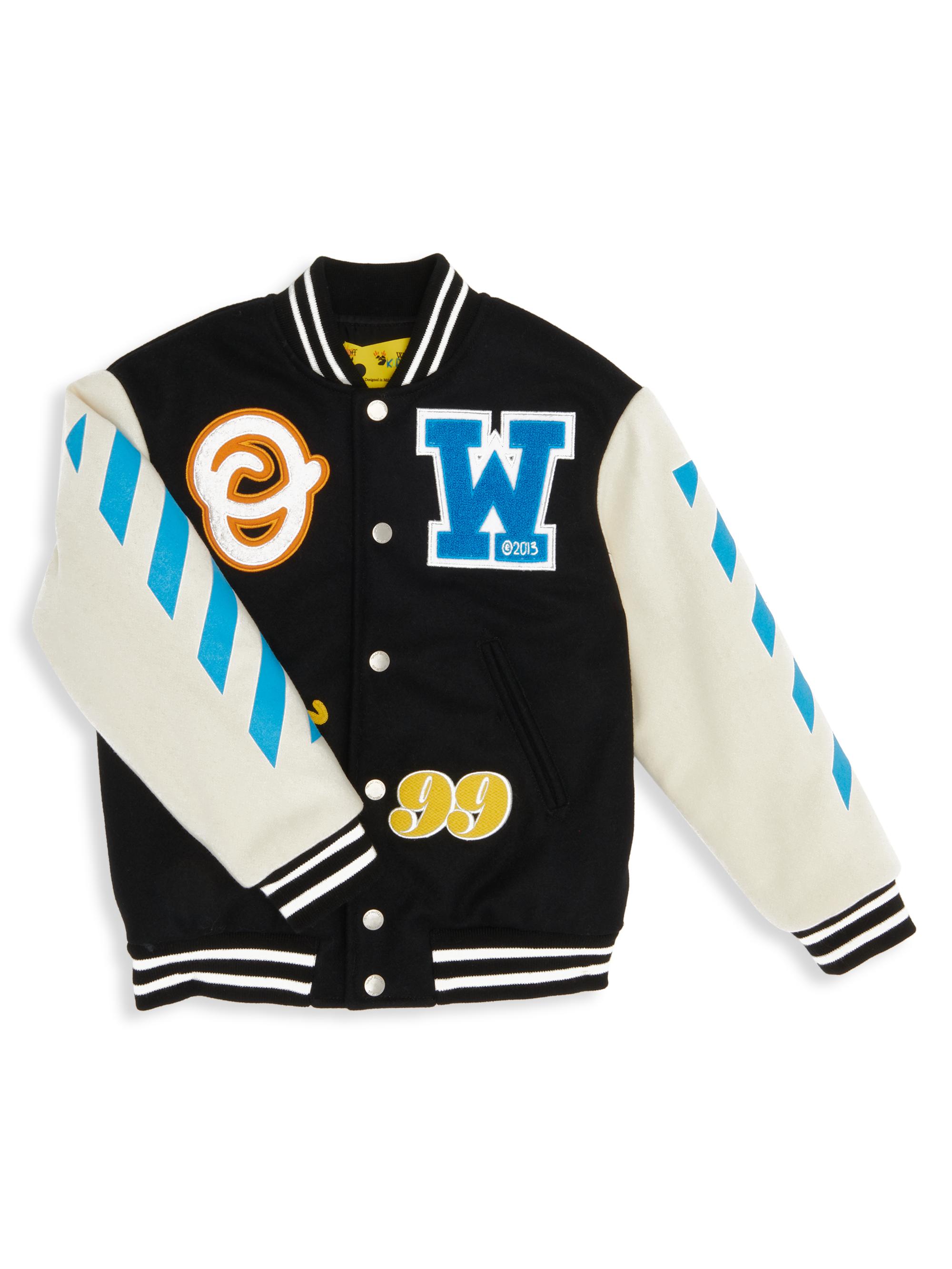 Shop Off-White Little Boy's u0026 Boy's OW Wool-Blend Bomber Varsity Jacket |  Saks Fifth Avenue