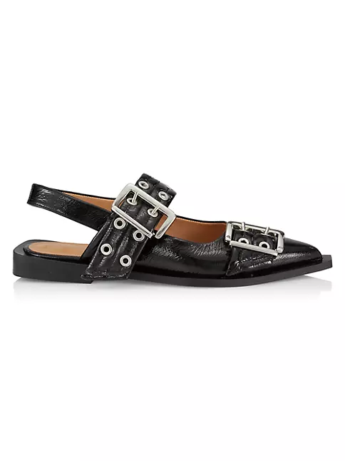 Shop Ganni Buckle-Accented Patent Slingbacks | Fifth