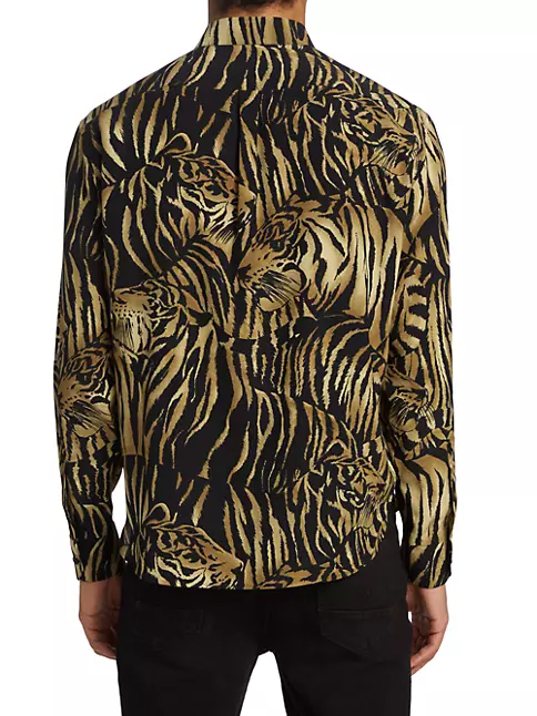 Shop Saint Laurent Tiger Silk Button-Up Shirt