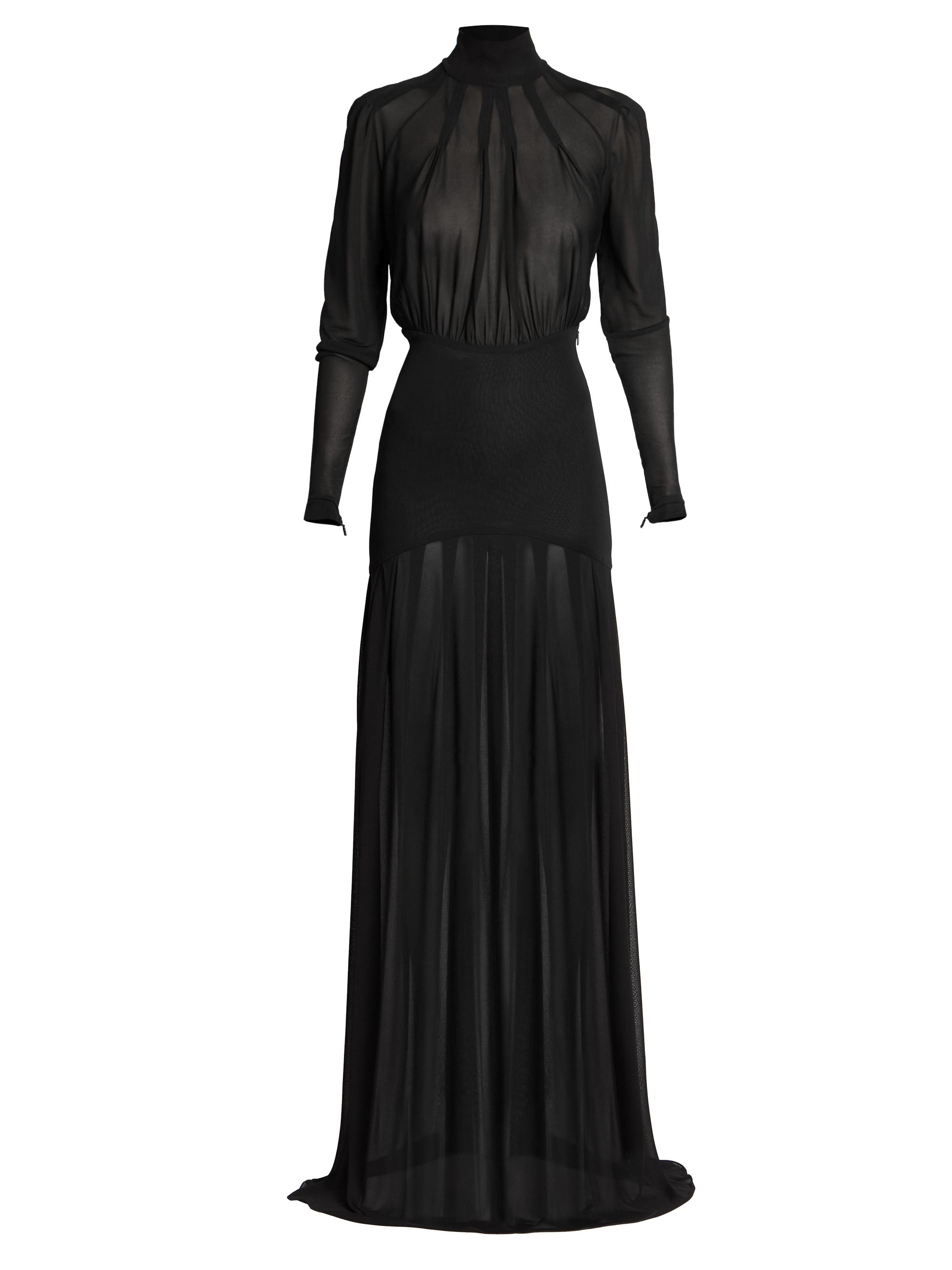 Long High-neck Dress In Jersey Voile