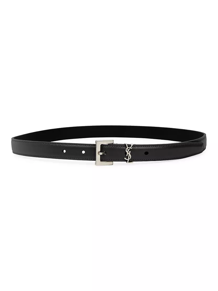 Shop Saint Laurent Cassandre Thin Belt with Square Buckle in Lacquered ...