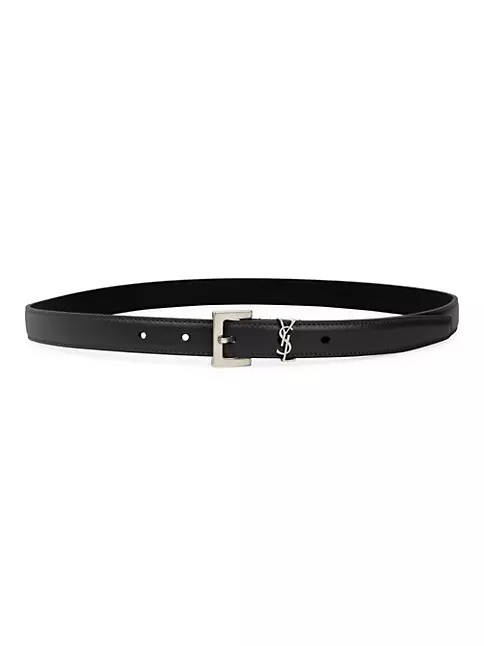 Shop Saint Laurent Cassandre Thin Belt with Square Buckle in Lacquered ...