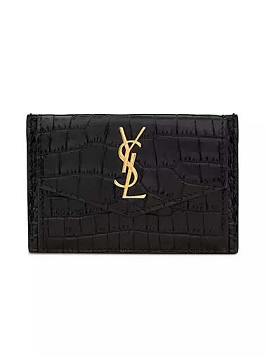 Uptown Card Case In Crocodile-embossed Shiny Leather