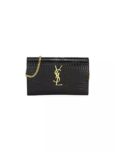 Uptown Chain Wallet In Crocodile-embossed Shiny Leather