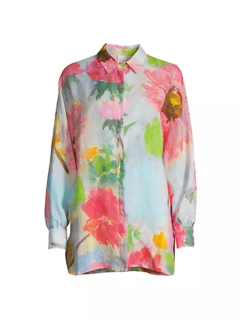 Shop 120% Lino Resort Linen Floral Button-Front Shirt | Saks Fifth Avenue