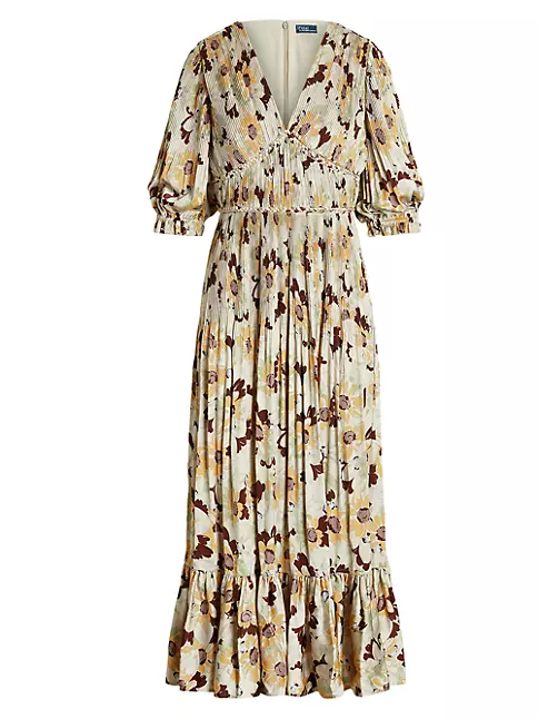 Shop Polo Ralph Lauren Floral Plissé Maxi Dress | Saks Fifth Avenue