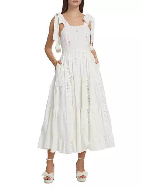 Shop Mille Daphne Tiered Eyelet Midi Dress | Saks Fifth Avenue