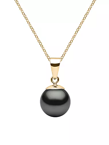 14K Yellow Gold & 8-9MM Tahitian Pearl Pendant Necklace