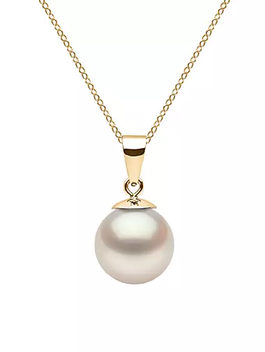 14K Yellow Gold & 9-10MM White Freshwater Pearl Pendant Necklace