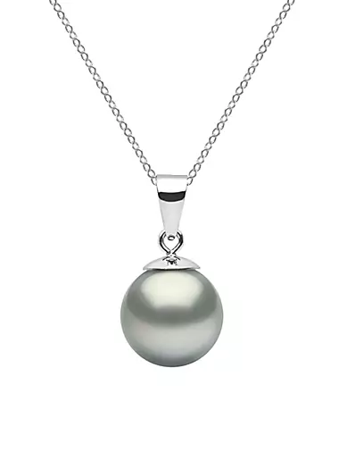 14K White Gold & 9-10MM Grey Tahitian Pearl Pendant Necklace