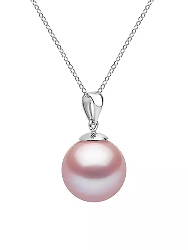 14K White Gold & 10-11MM Pink Freshwater Pearl Pendant Necklace