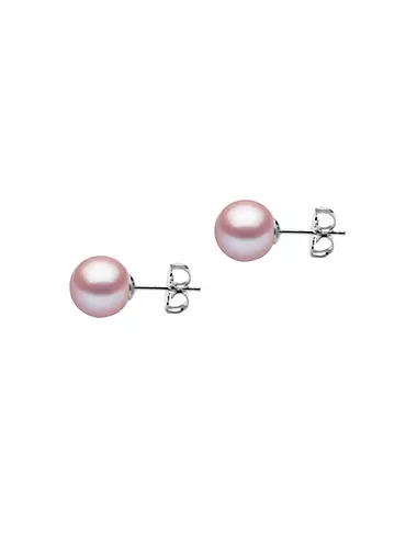 14K White Gold & 9-10MM Pink Freshwater Pearl Stud Earrings