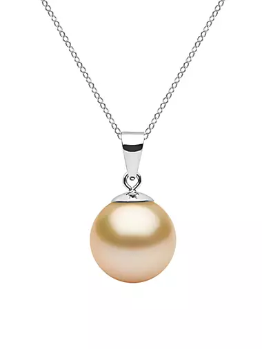 14K White Gold & 10-11MM Golden South Sea Pearl Pendant Necklace