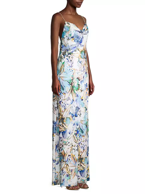 Shop Liv Foster Floral Beaded-Strap Cowl Neck Gown | Saks Fifth Avenue