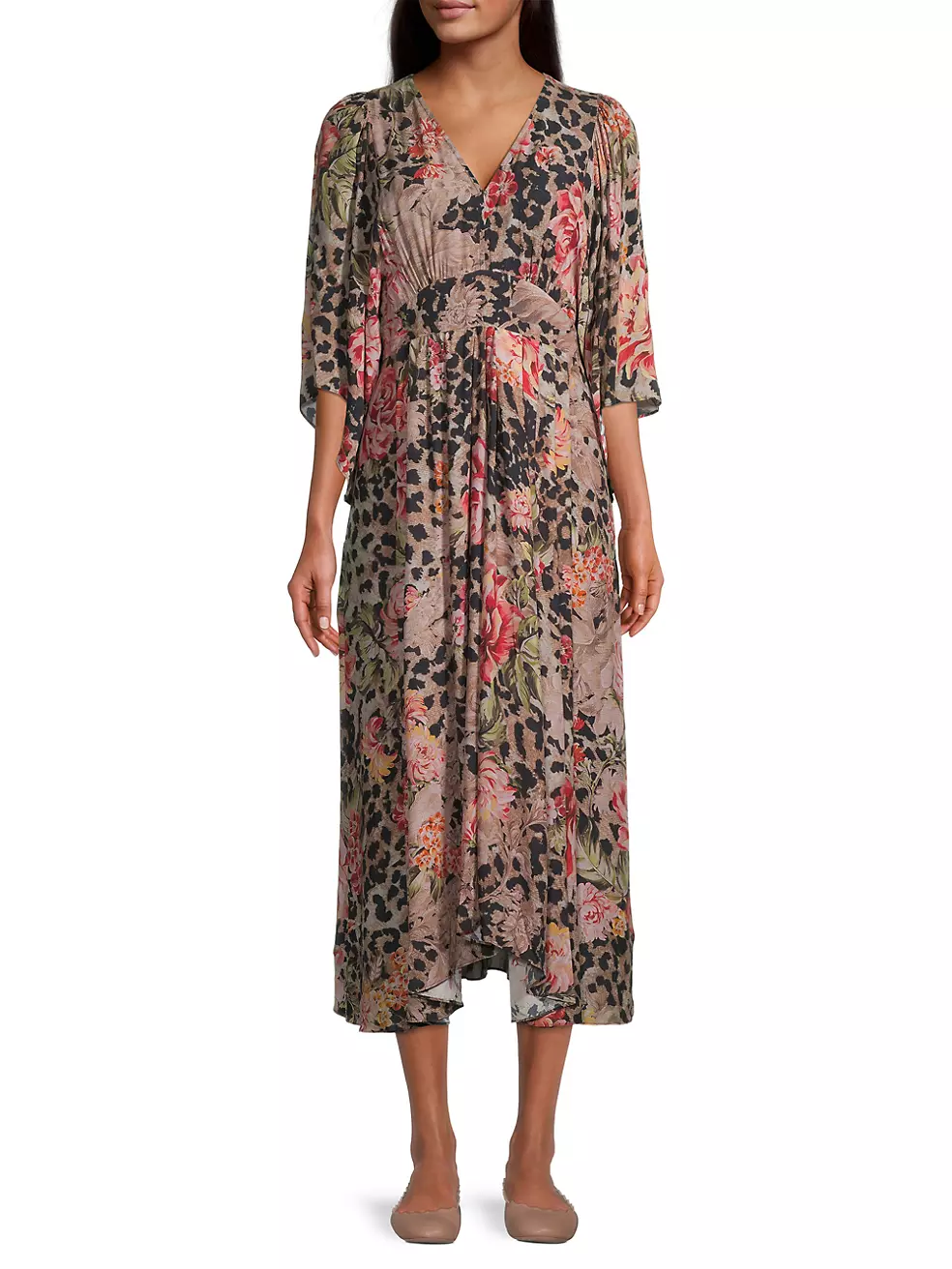 Shop Johnny Was Floral & Leopard-Print Midi-Dress | Saks Fifth Avenue