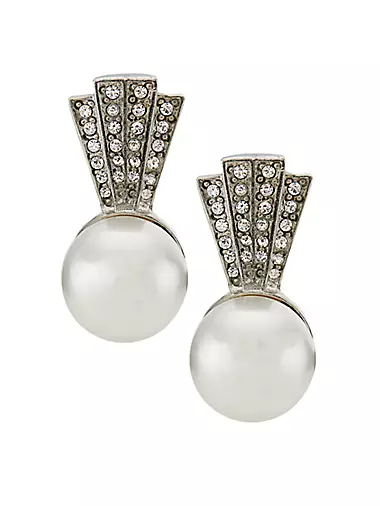 Silvertone, Glass Crystal & Faux Pearl Drop Earrings