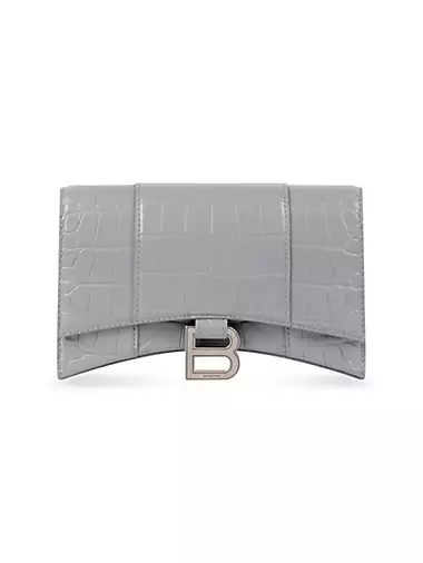 Hourglass Wallet With Chain Crocodile Embossed