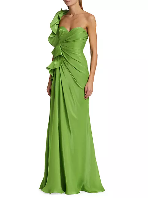 Shop Badgley Mischka Botanical Leaf One-Shoulder Gown | Saks Fifth Avenue